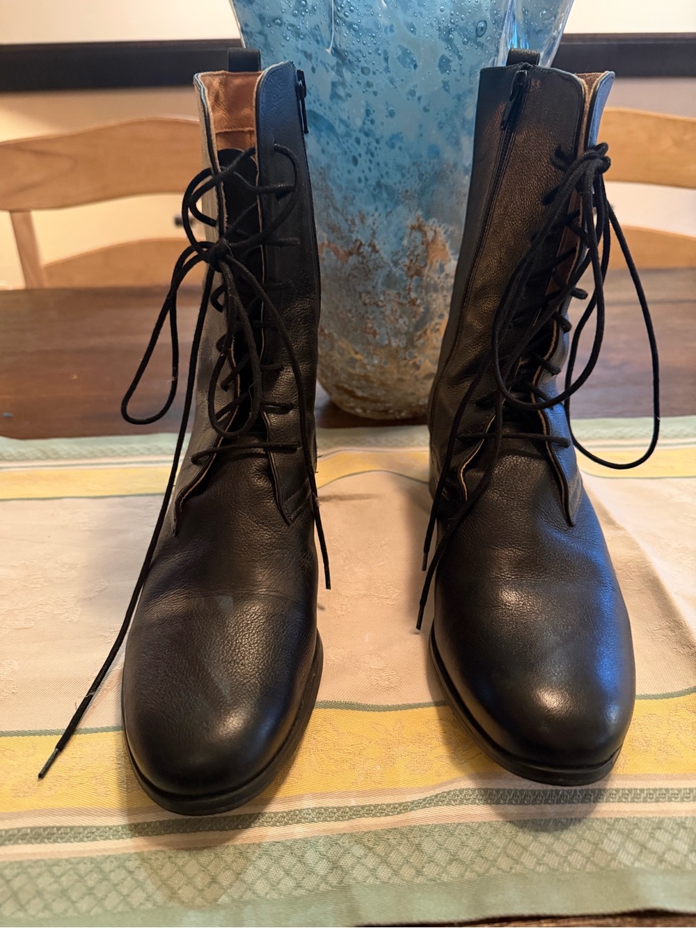 Women's Black Lace-Up Leather Ankle Boots